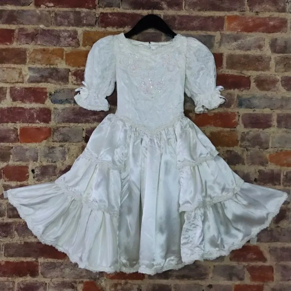 VTG Girls Dress M Wedding Bridal Flower Victorian - Picture 2 of 8